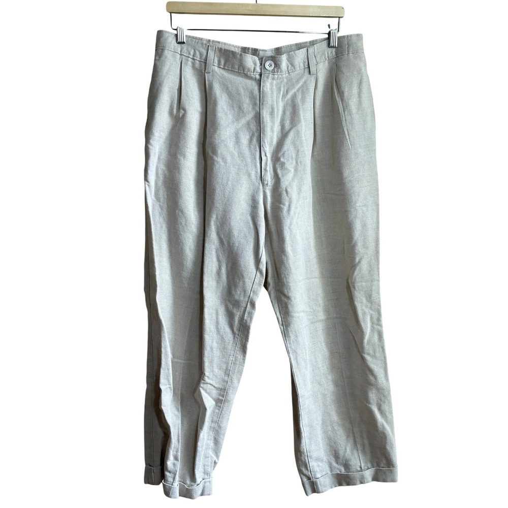 J.Crew Pleated Linen Blend Trousers 36 Natural Beige Mens Cuffed Pants